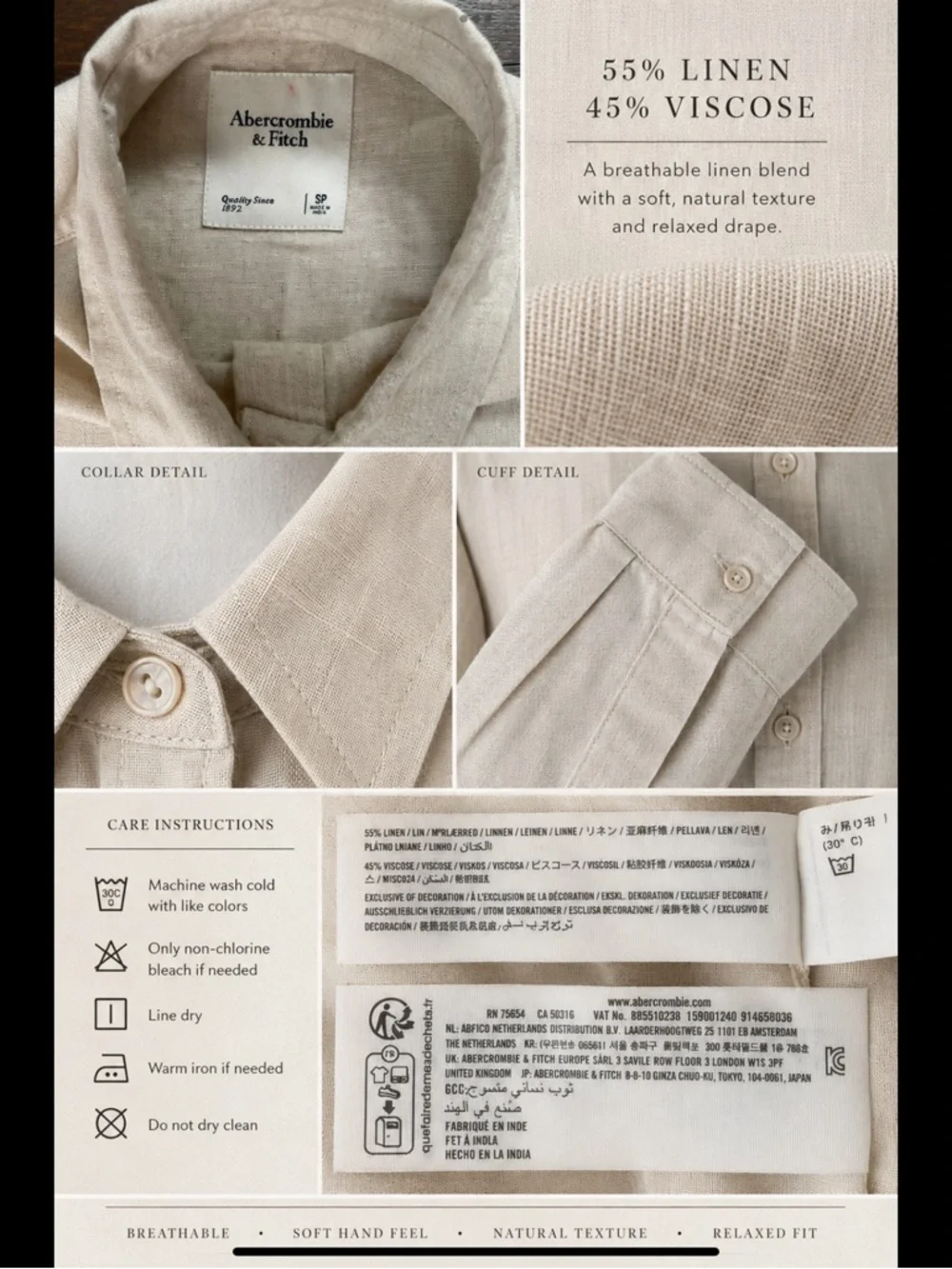 Natural Linen Coastal Maxi Shirtdress Belted Button Front Pockets S/P